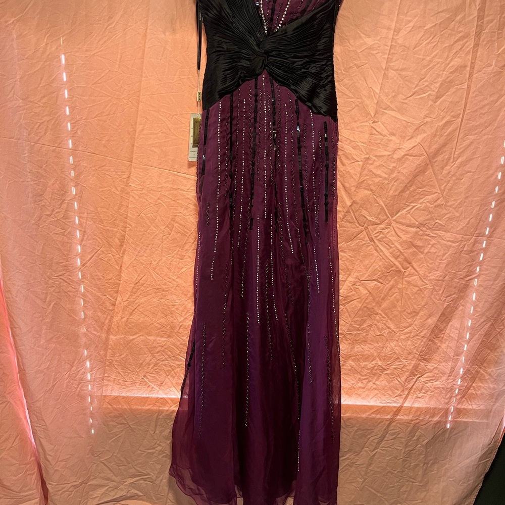 Elegant Black and Purple Evening Gown